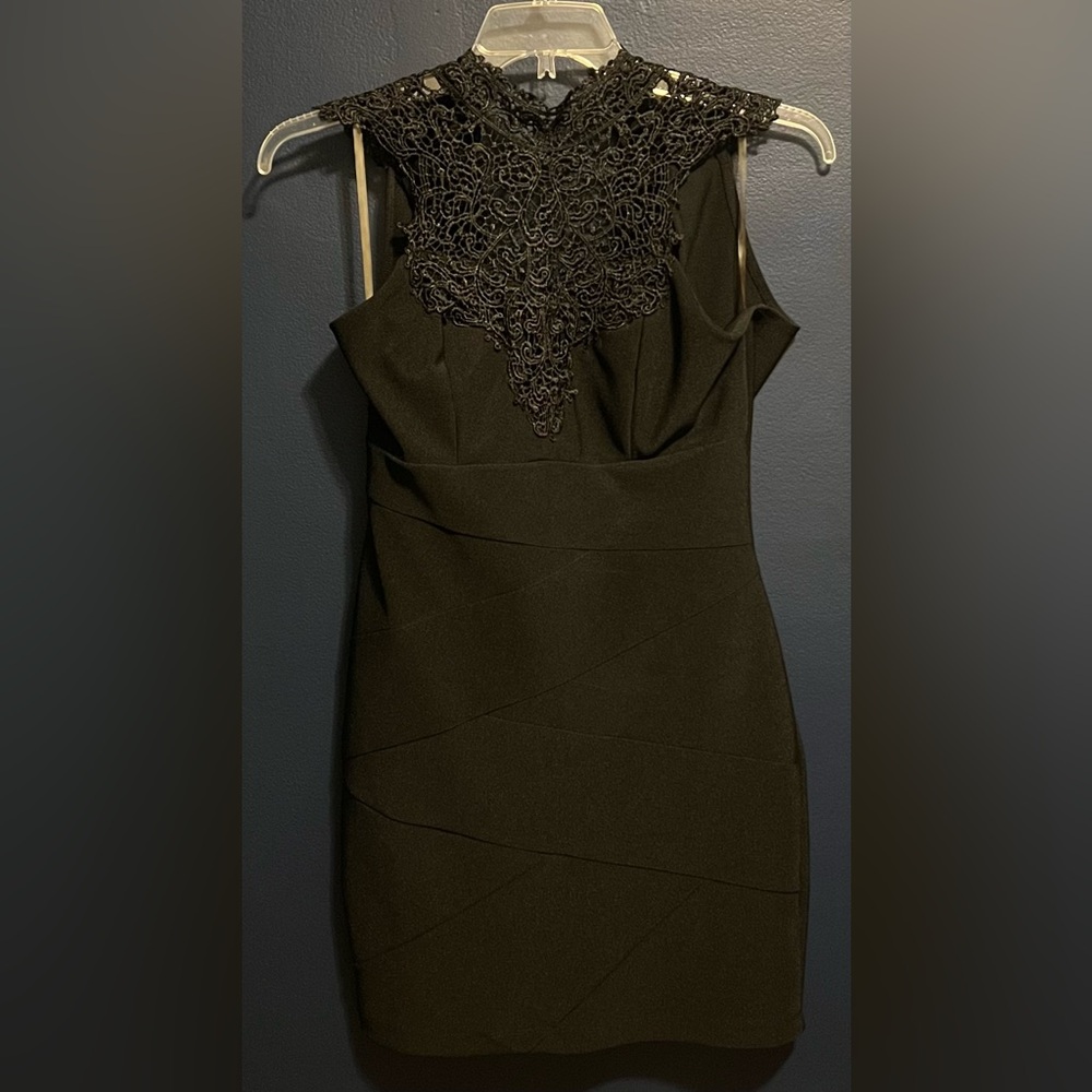 Black Lace Detail Bandage Dress